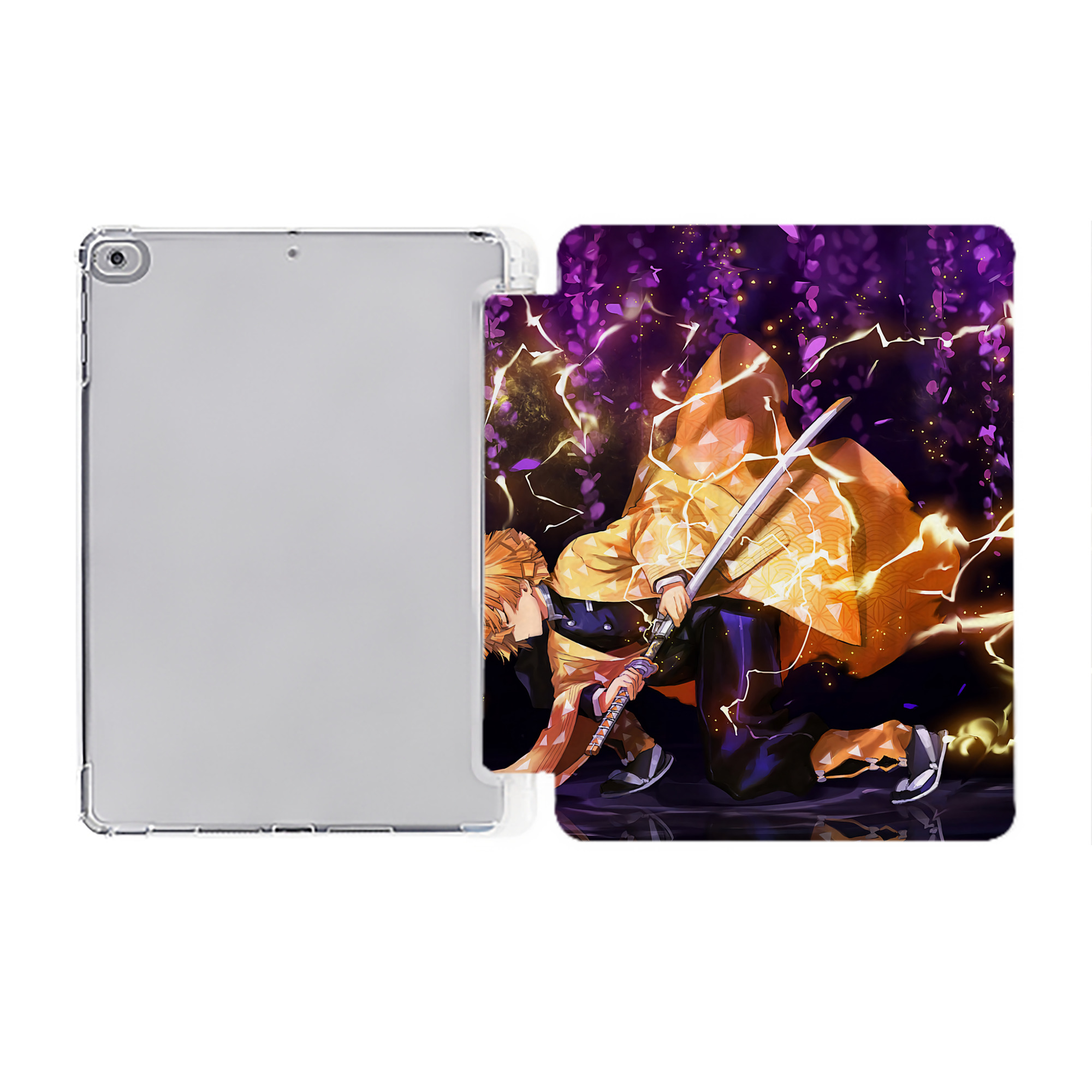 （画像用） 鬼滅の刃（きめつのやいば）我妻 善逸／あがつま ぜんいつ Agatsuma Zenitsu IPad ケース ペン収納付き 三つ折りスタンド PUレザー×シリコン 対応機種9.5/10.5/10.9インチ